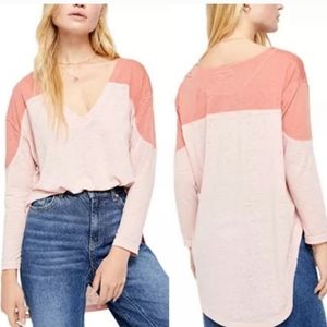 Free People Major Leagues Colorblock Orange Pink Shirt Womens Size XL